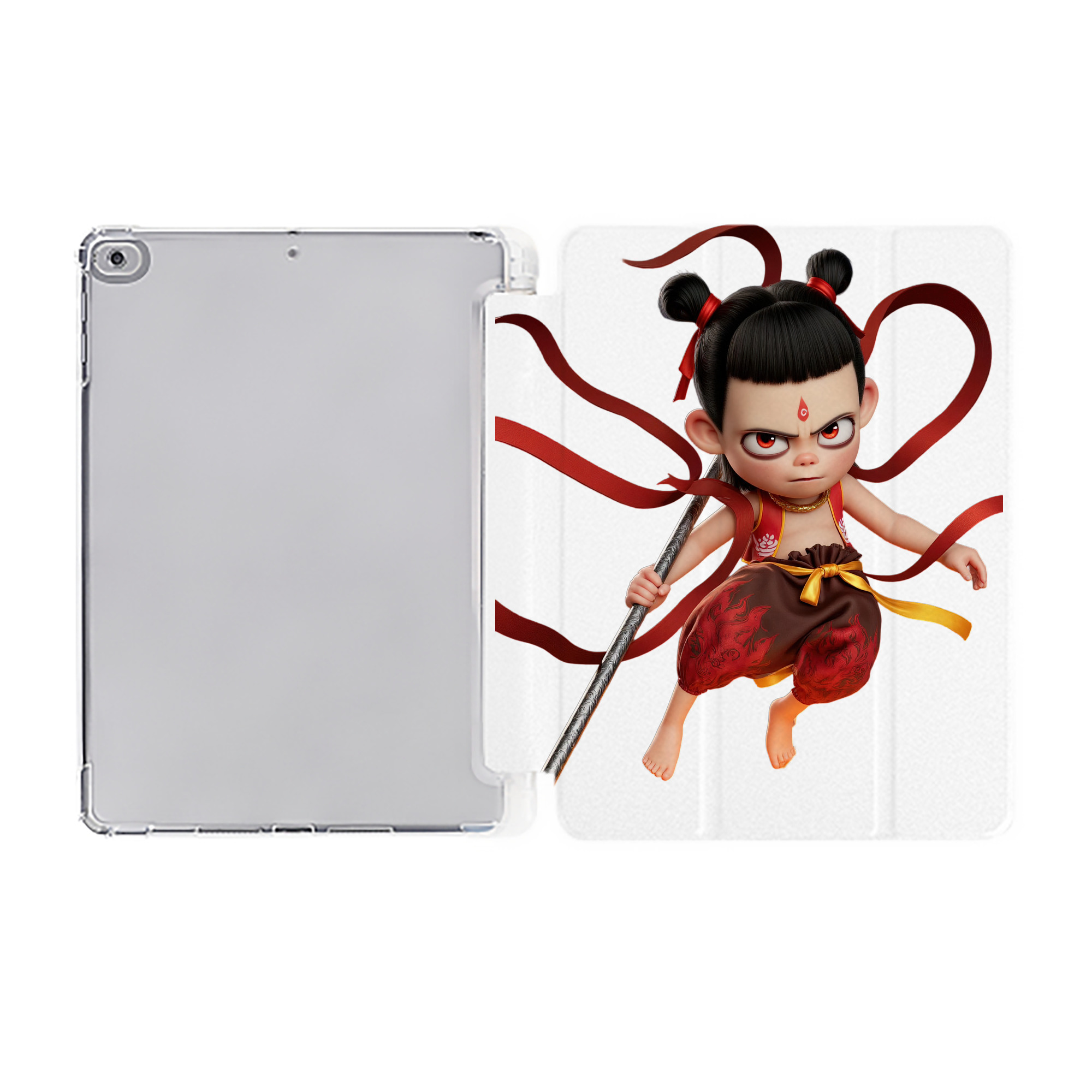 （画像用） Ne Zha 2 ナタ 魔童の大暴れ IPad ケース ペン収納付き 三つ折りスタンド PUレザー×シリコン 対応機種9.5/10.5/10.9インチ